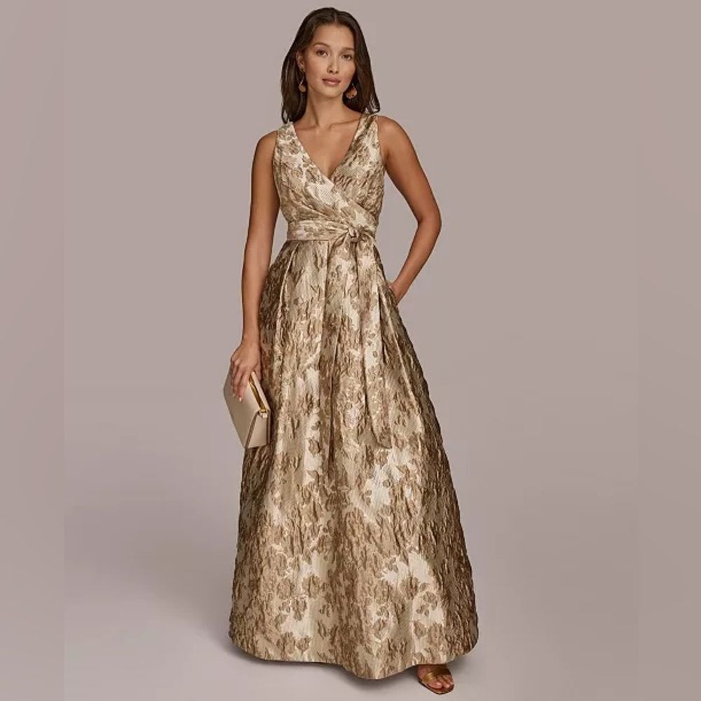 NWT Donna Karan New York Women's Metallic Brocade Gown  Size 2 - Picture 2 of 16